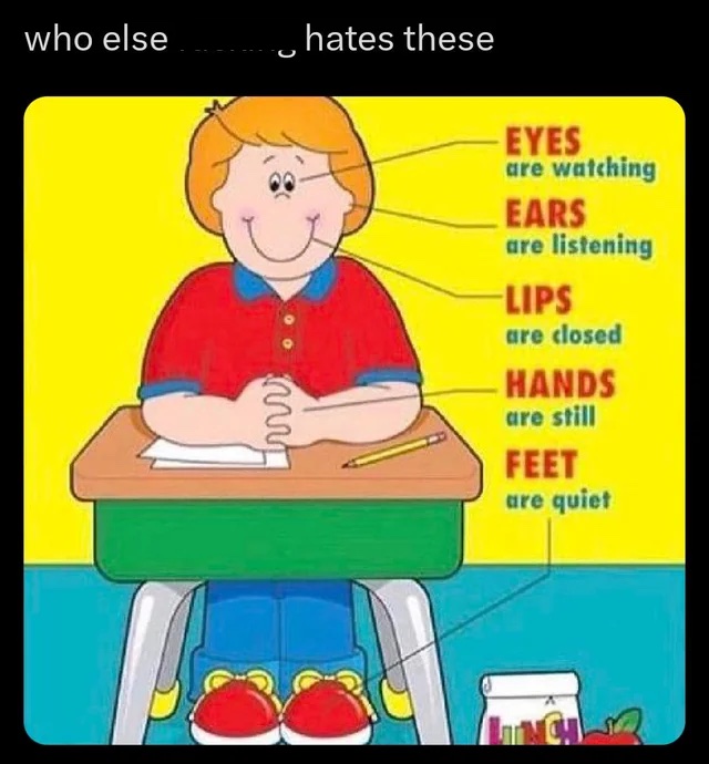 rules for good listening poster - who else hates these Eyes are watching Ears are listening Lips are closed Hands are still Feet are quiet M